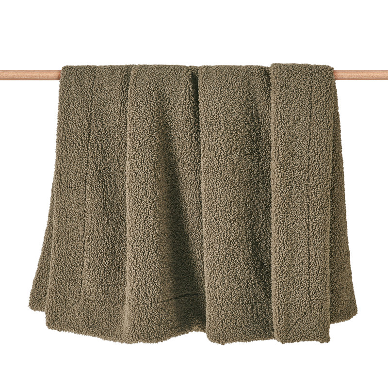 Teddy Soft Plush Textured Fluffy Classic Chic Modern Rustic Cozy Boucle Throw Blanket, Green, 50" W x 60" L