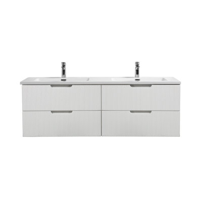 Meuble-lavabo mural double 59 po avec plateau en polymère Kamaj
