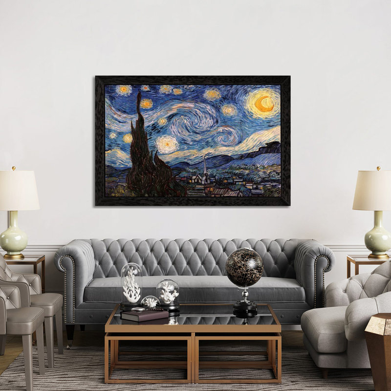 The Starry Night by Vincent Van Gogh - Print on Canvas, Black Floater Framed, 66.04 cm H x 45.72 cm W