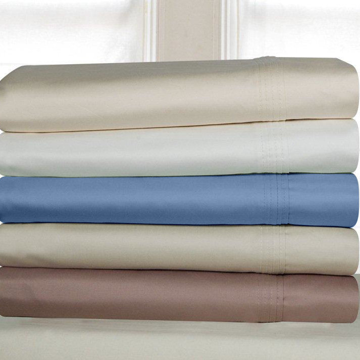 594 Solid Sateen 100% Cotton Sheet Set, King Sheet Set + Fitted Sheet + 2 Pillowcases, Bone
