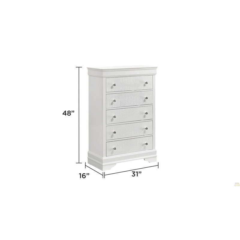 Commode 5 tiroirs en bois, Blanc