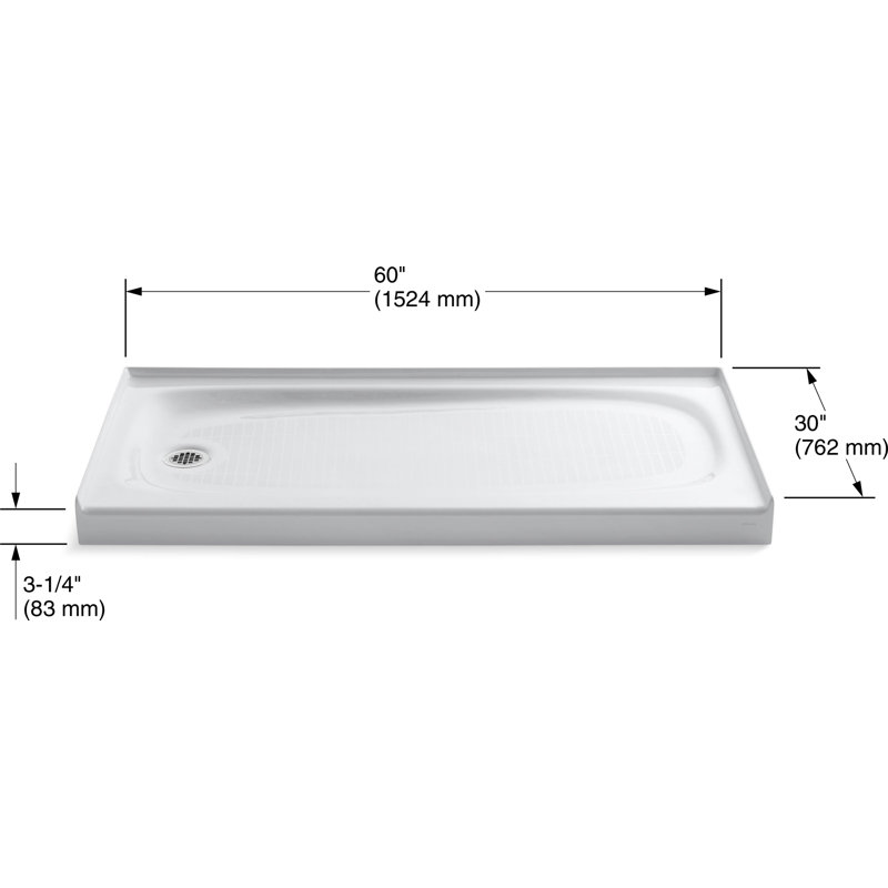 Salient 60" x 30" Cast Iron Rectangular Single Threshold Alcove Shower Base, Frost, Left-Hand