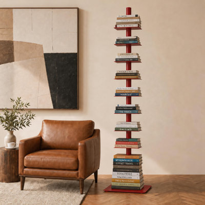 9 Tier Bookshelf, Vertical Corner Shelf With Modern Invisible Spine Ladder