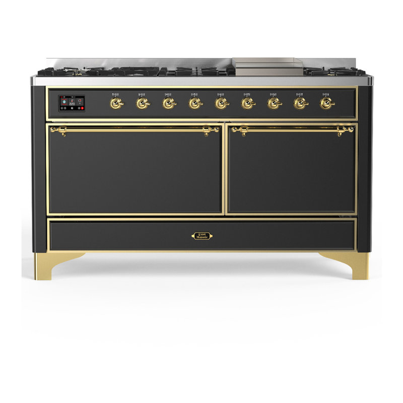 Majestic III Series 60 Inch Dual Fuel Range with 7 Sealed Burners, Griddle, in Matte Graphite (Natural Gas, Brass Trim)