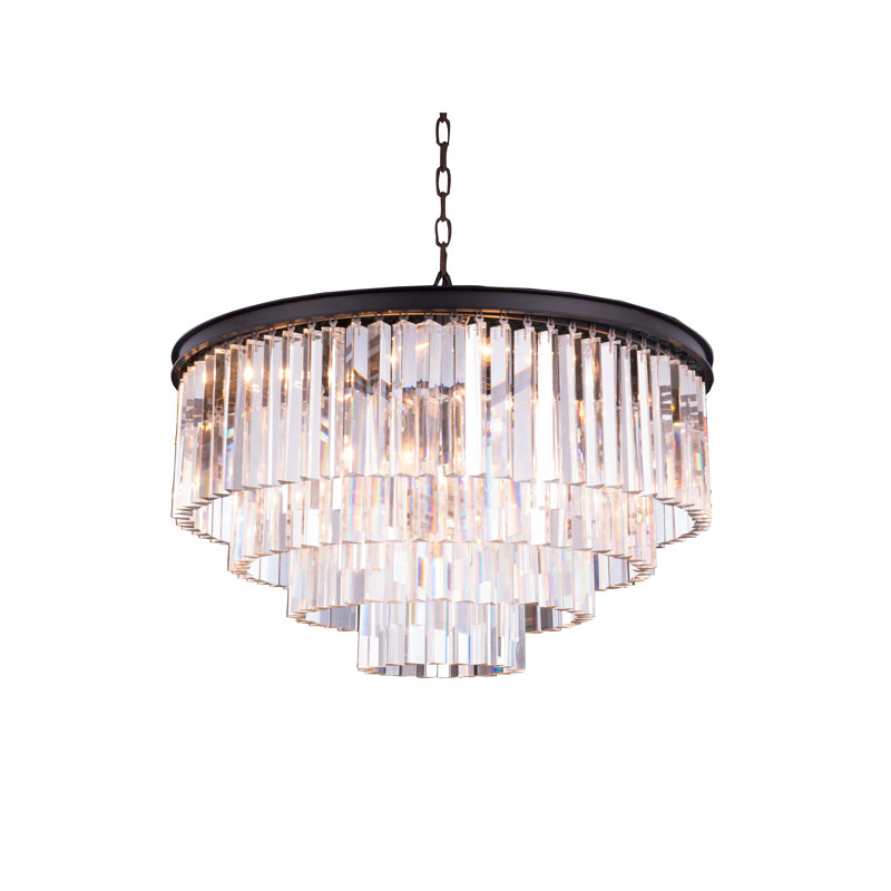 Lustre à niveaux unique et remarquable à 8 lumières Yazmin, Cristal (transparent), Brun moka