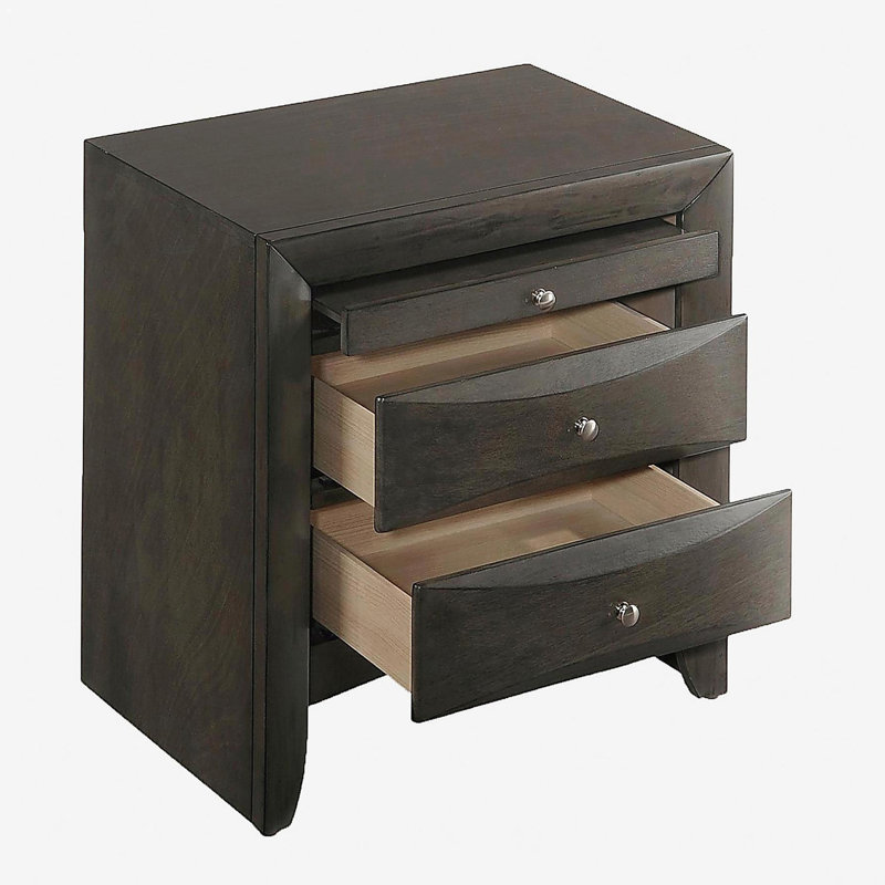 Grey Oak Bedside Table with 2 Drawers, Oak