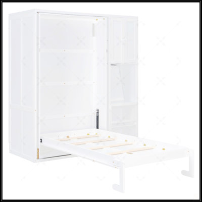 Twin Size Rotating Wall Murphy Bed With Bookshelf, Top Cabinet, Extendable Desk, And Side Storage