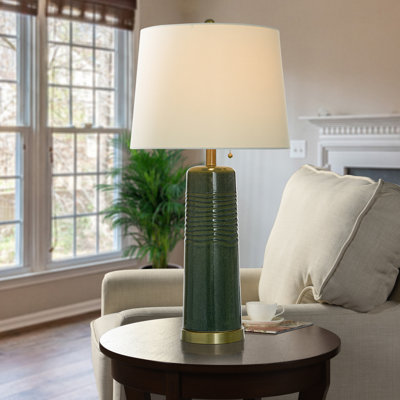 Winget - lampe de table en céramique - vert - abat-jour blanc