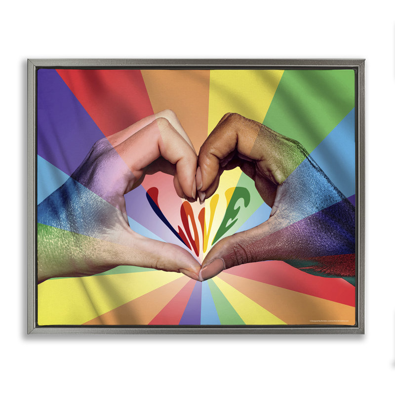 «Rainbow Love Hands», art mural encadré sur toile flottante par Reinders, Cadre flottant gris lustré, H 17 po x l 21 po