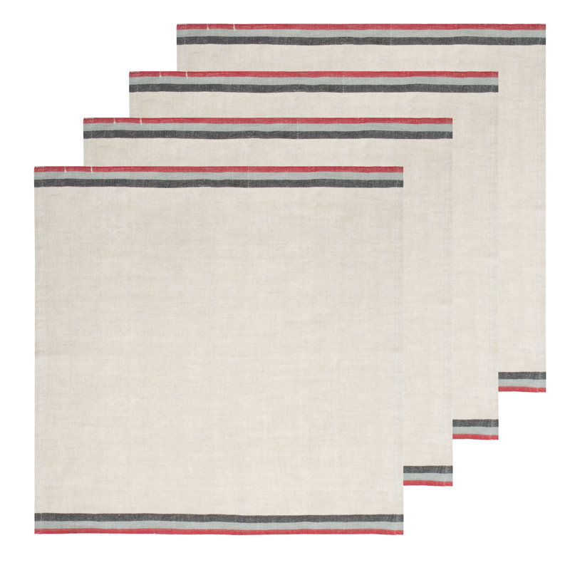 Camryn Striped Square Napkin, Natural/Red/Gray/Black