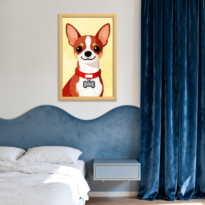 Animaux Chihuahua mignon avec collier rouge et étiquette en os, H 30 po x l 20 po, Toile tendue, Ne s’applique pas