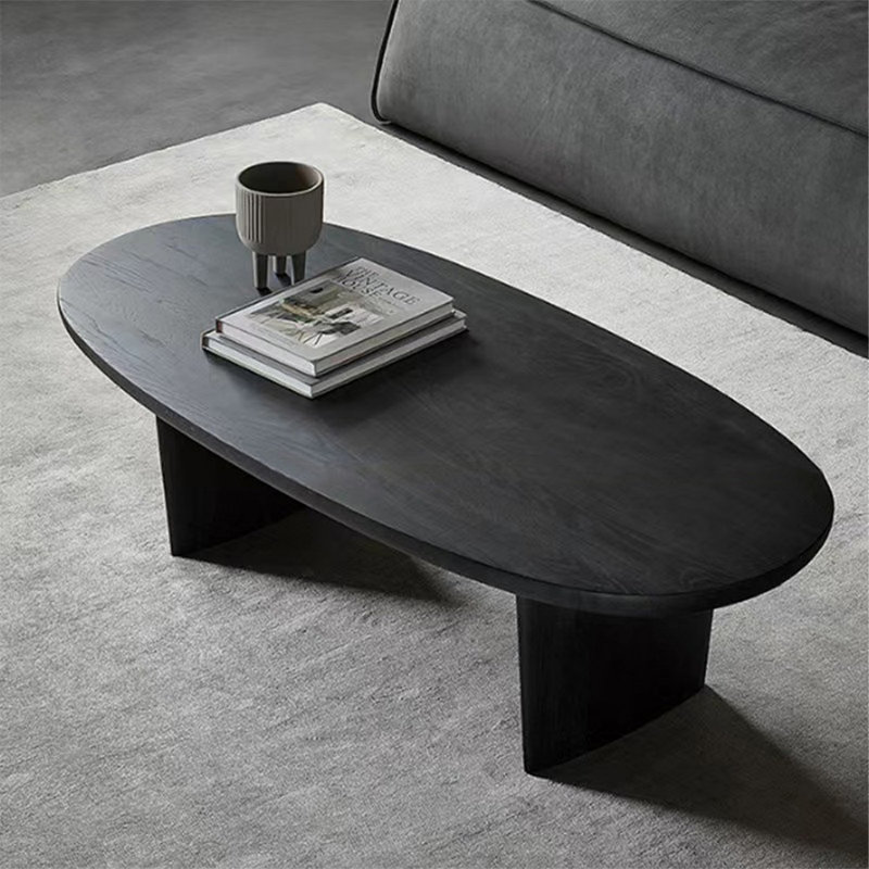 Table basse noire en bois massif ovale, Noir, H 13,78 po x L 39,37 po x l 19,69 po