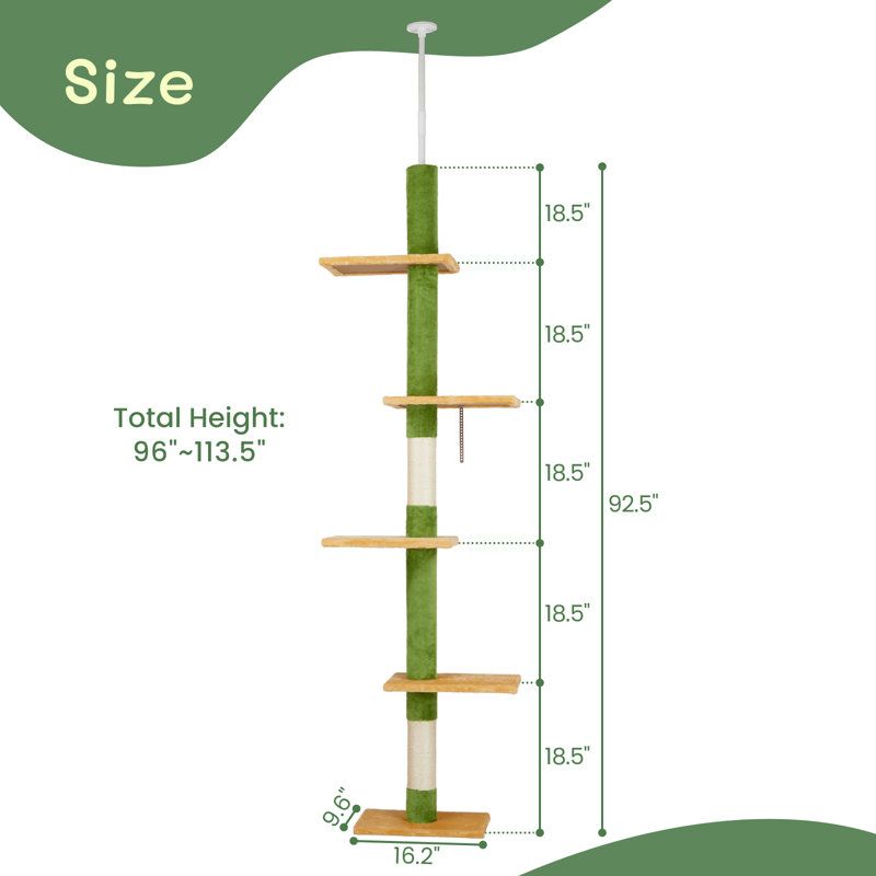 Yellow Adjustable Floor-To-Ceiling Cat Tree
