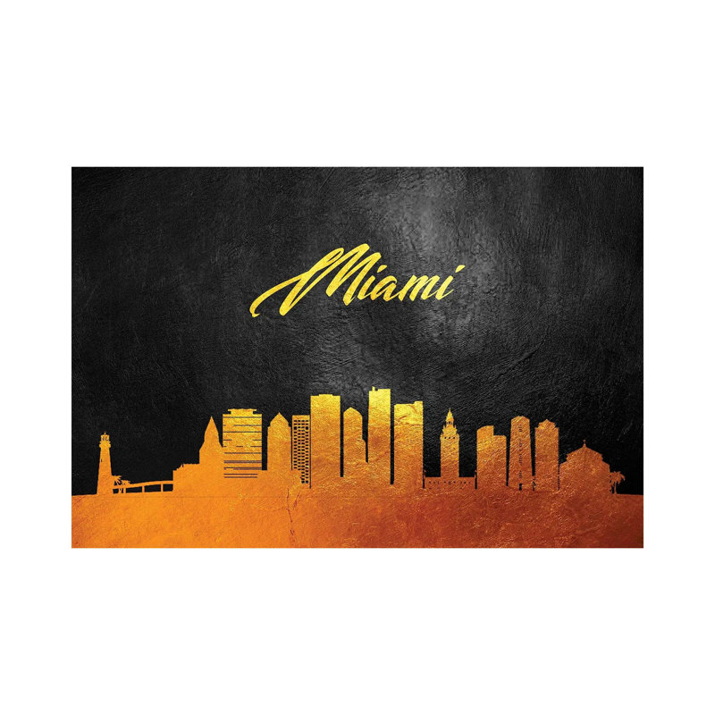 Miami Florida Gold Skyline by Adrian Baldovino - Wrapped Canvas Print, 30.48 cm H x 45.72 cm W