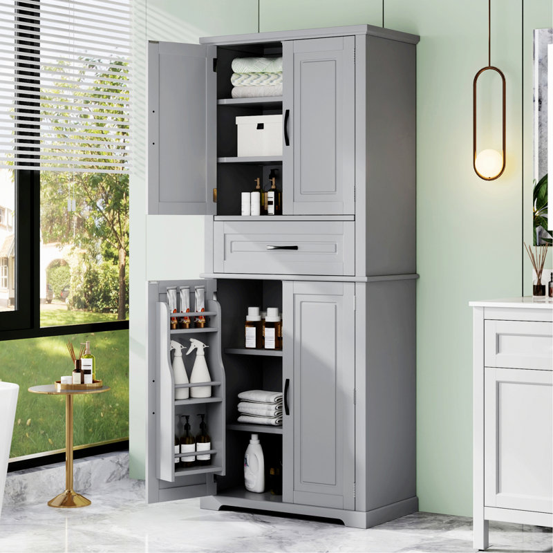 Stylish Storage Cabinet For Bathroom, Bathroom Storage Cabinet With Storage, Grey