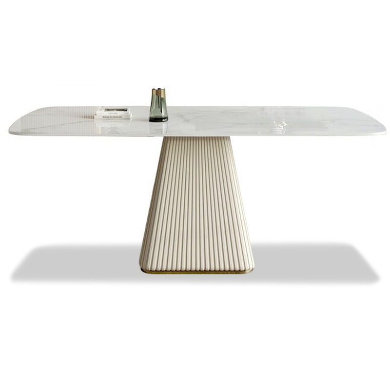 French cream-style sintered stone dining table, 29.53"H x 78.74"L x 35.43"W