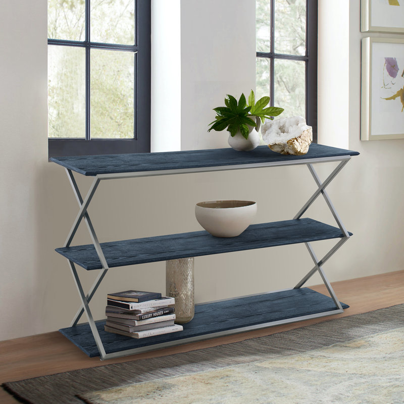 Mccoll 59'' Console Table, Black Top/Brushed Stainless Steel Base