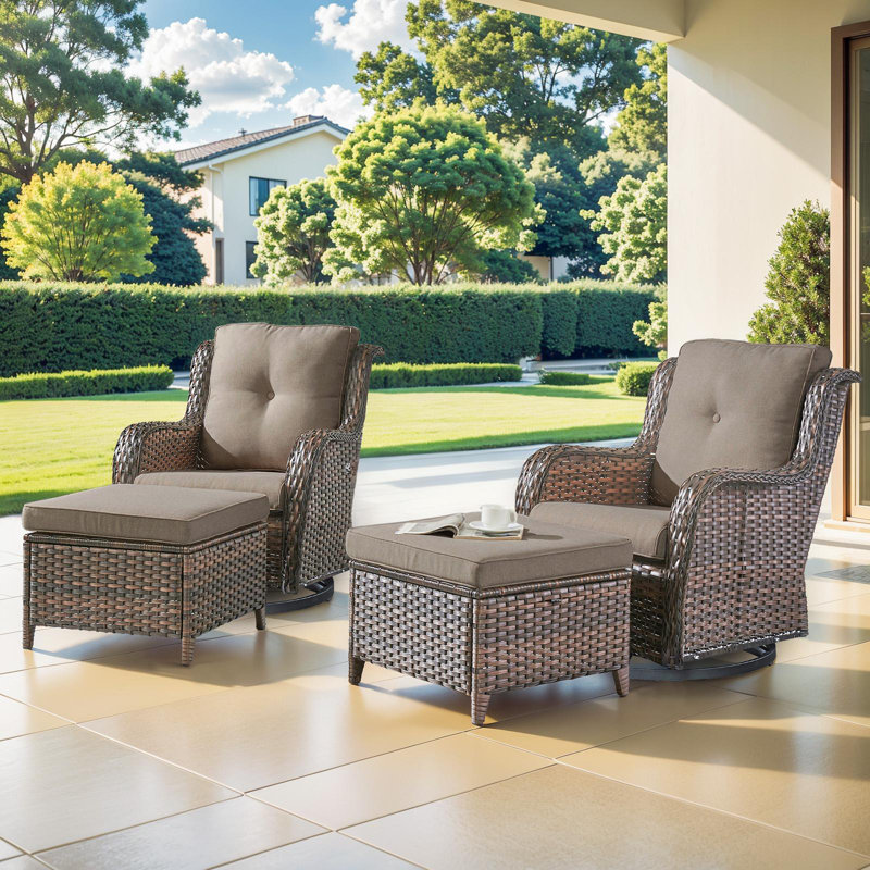 Kolb 4 Piece Swivel Chairs Seating Group With Cushions And Ottoman, Brown, Gray