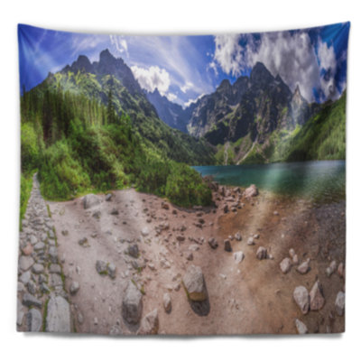 Blue lake amid mountains panorama tapisserie Landscape