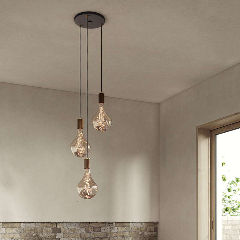 Walnut Triple Pendant, Matte Black