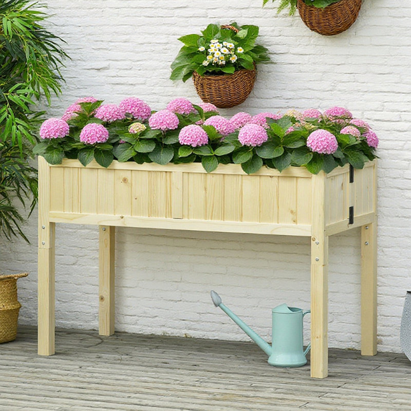 Boîte à fleurs rectangulaire surélevée de style classique avec jardin pliant et fabrication en bois de sapin durable