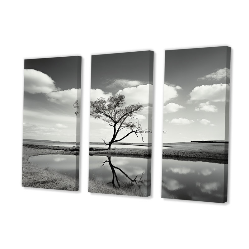 Ensemble de salon art mural noir et blanc au bord du lac, H 40 po x l 60 po x P 1 po