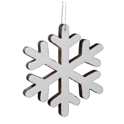 Ornement en forme de flocon de neige en bois 8 po avec émail
