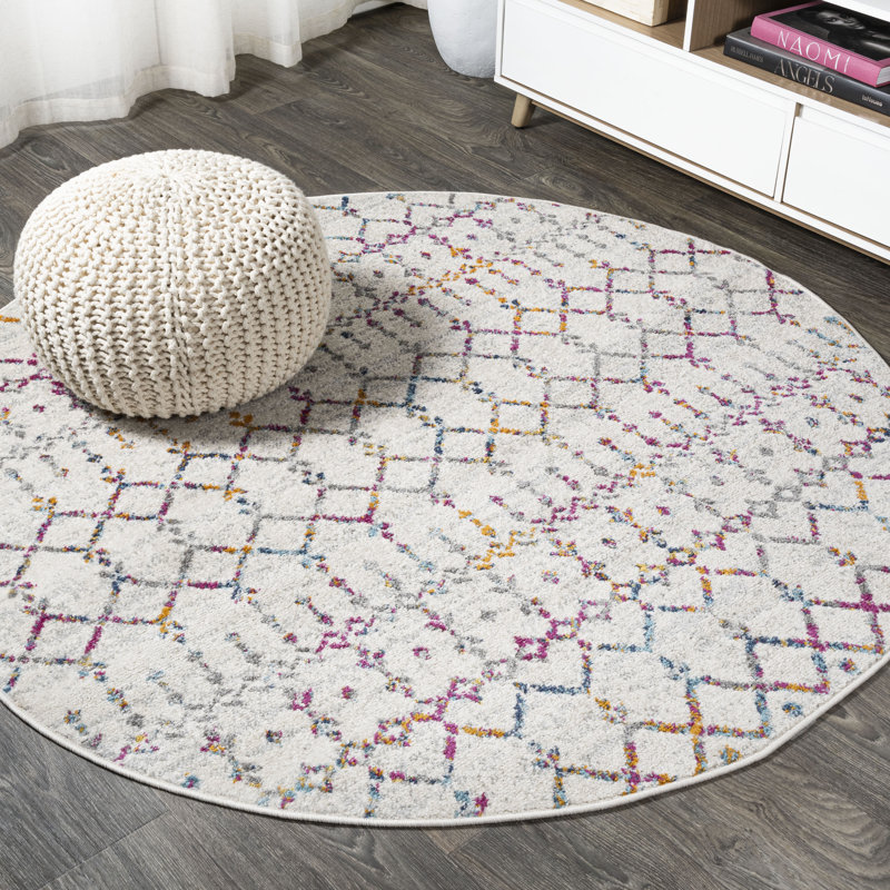 Tapis ivoire / multicolore Kateshia, Rond 5 pi