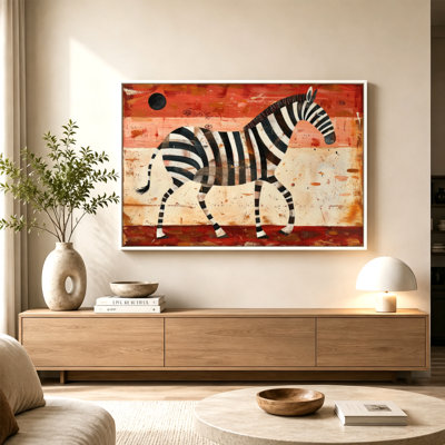 Stripe & Motion Zebra Canvas Wall Art with Floating Frame, Ready to Hang