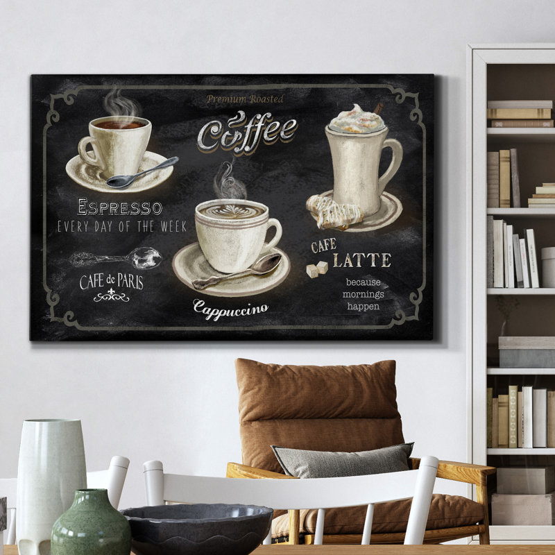 «Coffee Trio», reproduction d'art textuel sur toile tendue, H 36 po x l 24 po x P 1 po