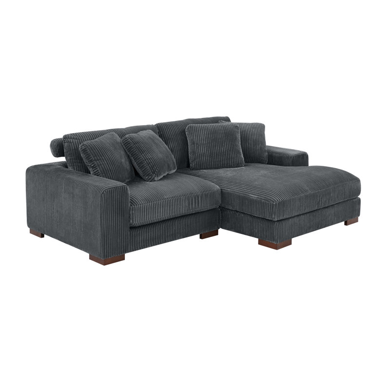 Flaubert Gwendoly Sofa and Chaise, Dark Gray Corduroy, Right Hand Facing, 33" H x 89.5" W x 65" D