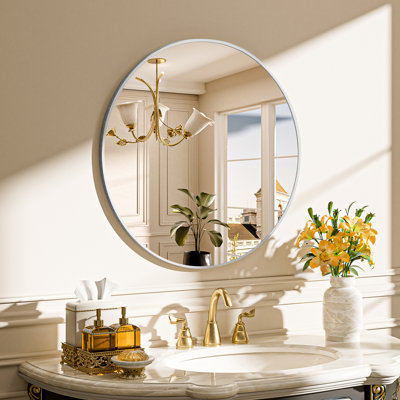 Round/Circle Vanity Mirror with Aluminum Alloy Frame, HD Tempered Glass, French Cleat Mounted Wall Decor Bathroom Vanity Mirror