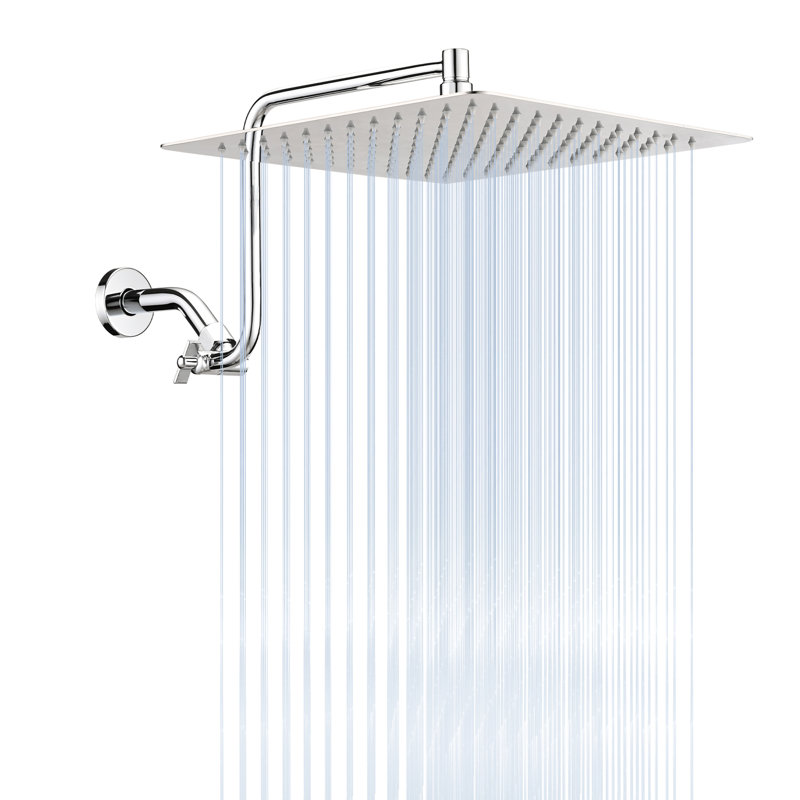 12 Inch Rain Shower Head With Adjustable Arm - Stainless Steel, Scaling, Easy Installation, Wall Mounted Rainfall 2 Gpm Max Flow, Fixture