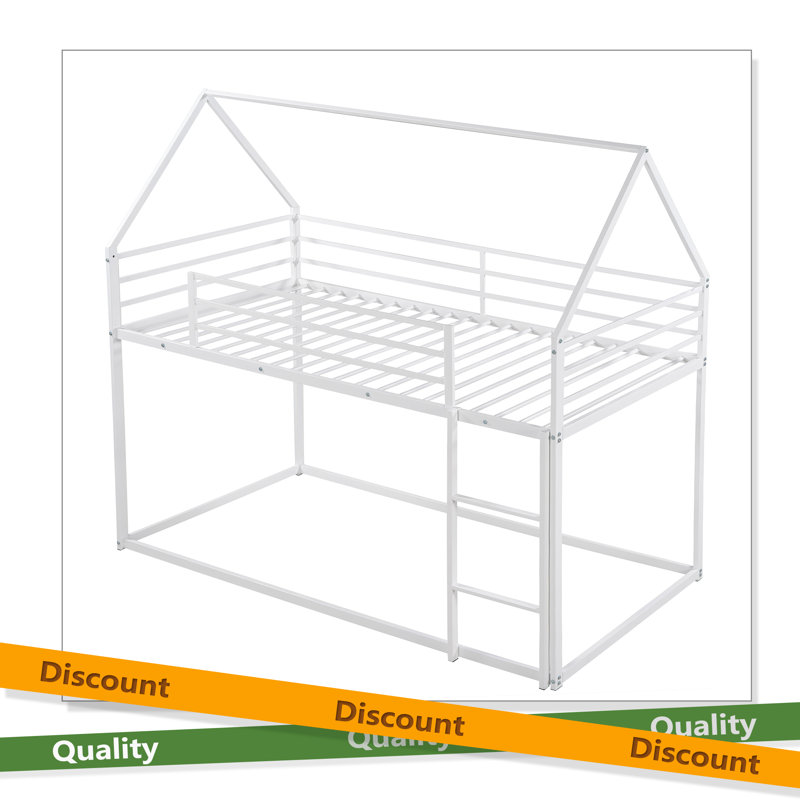 Twin Over Twin House Bunk Bed With Built-In Ladder, White