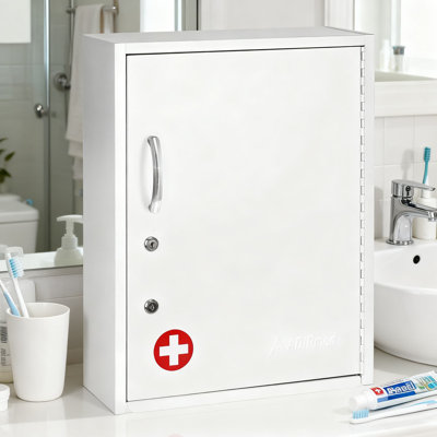 Locking Metal Medication Cabinet With Document Pocket, Secure Wall Mounted Medical Storage With Dual Lock System And Adjustable Shelves For Home, Office, Or Clinic