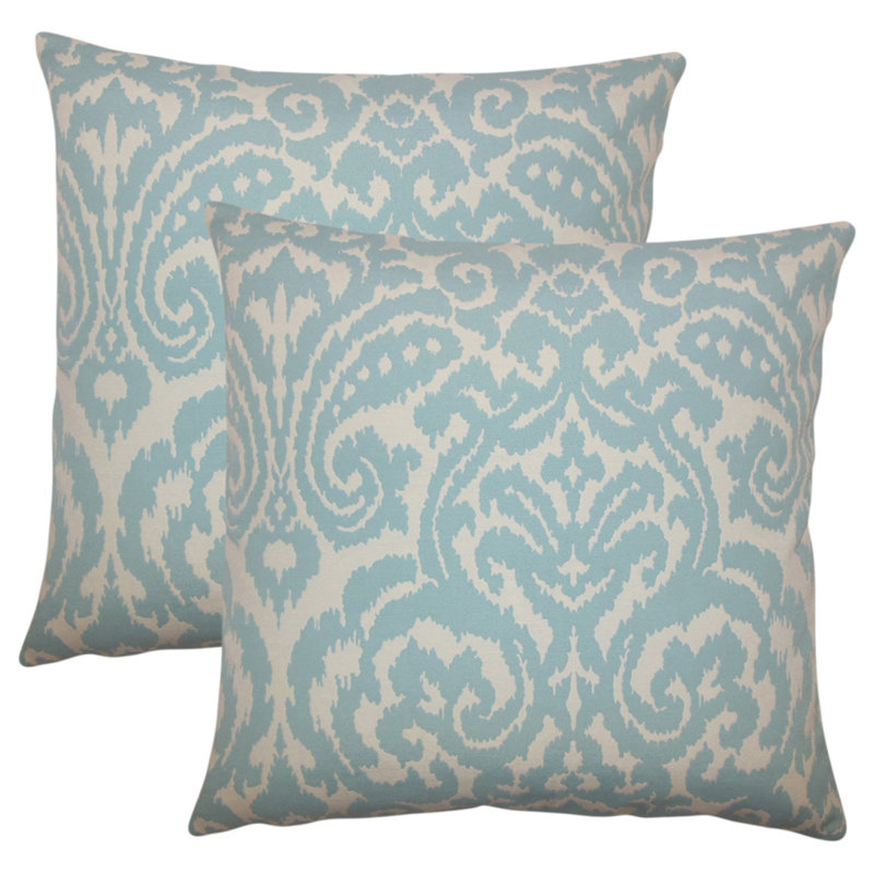 Ikat Cotton Reversible Throw Pillow, Sky