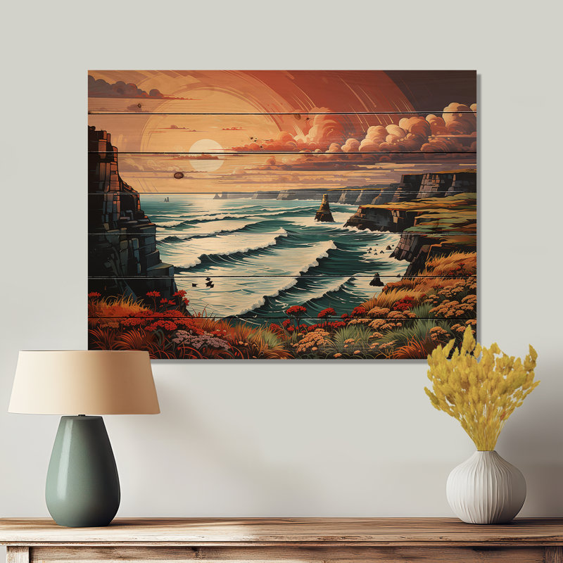 Irlande, falaises de Moher II sur bois, H 30 po x l 40 po x P 0,78 po