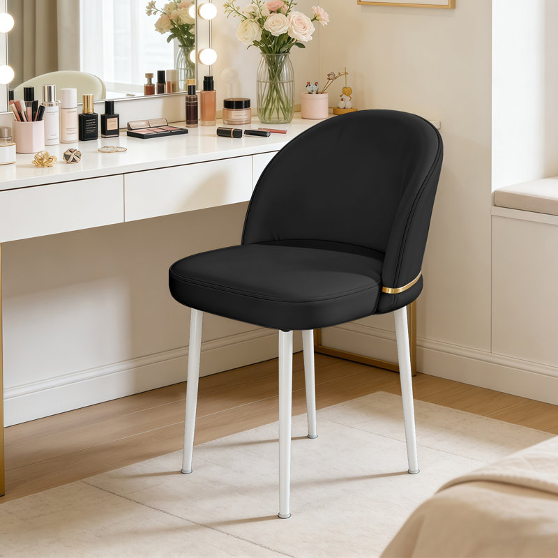 Chaise de coiffeuse pivotante à 360° sans roulettes, sans accoudoirs, en similicuir ergonomique avec pieds en métal, noire.