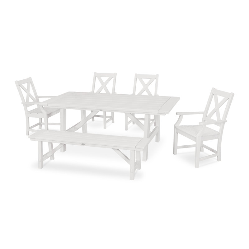 Ensemble de salle à manger rectangulaire pour 6 personnes de 75 po Braxton, Blanc