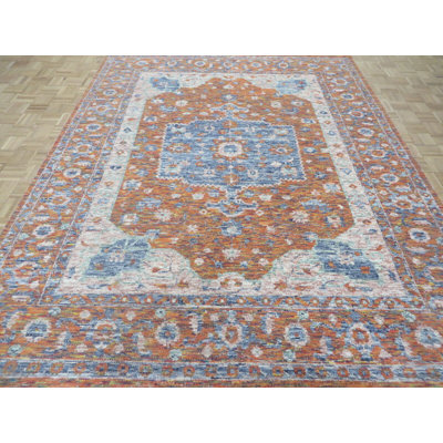 Tapis unique en laine noué à la main orange de 8 pi 1 po x 10 pi 2 po Mahyar