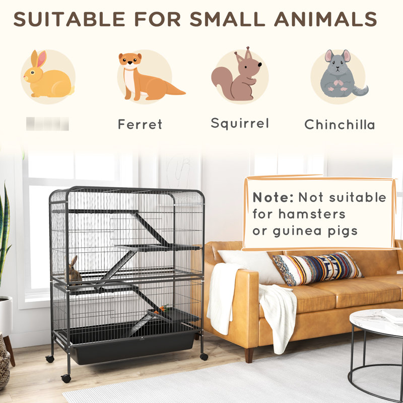 Cage pour petits animaux 53,5 "à roulettes - métal à 5 niveaux, gris pour chinchilla, furet et chinchilla