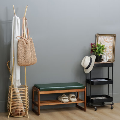 Faux Leather Upholstered Solid Wood Entryway Storage Bench