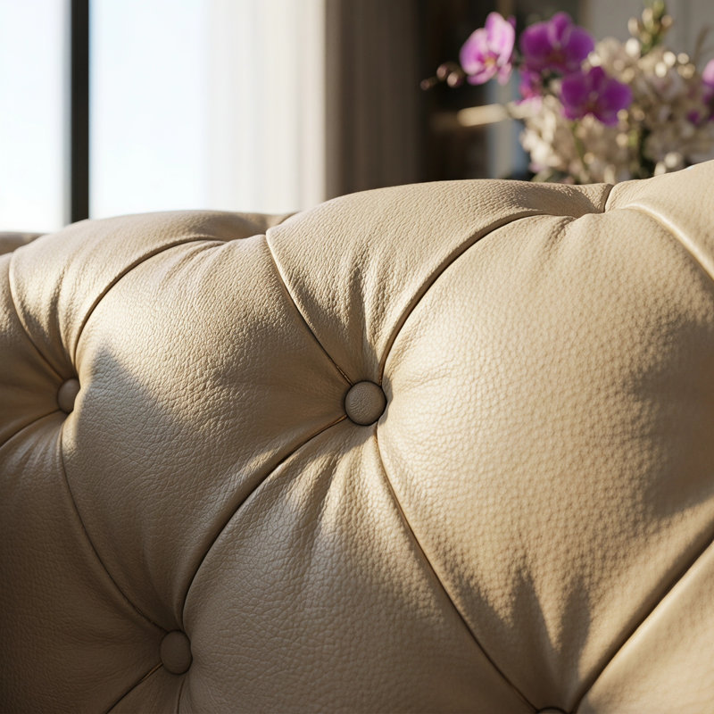 Canapé modulaire en similicuir Chesterfield Riner avec capitonnage à boutons et garniture en métal, 2 sièges, Blanc beige