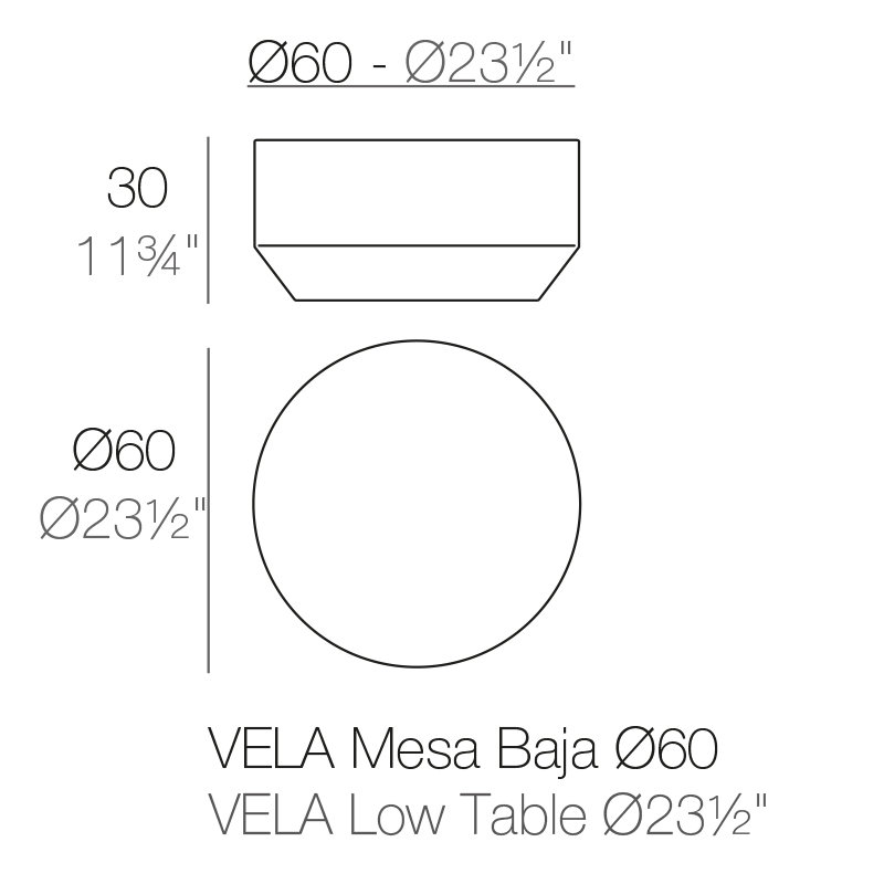 Vela Plastic Coffee Table, Anthracite, 23.5"
