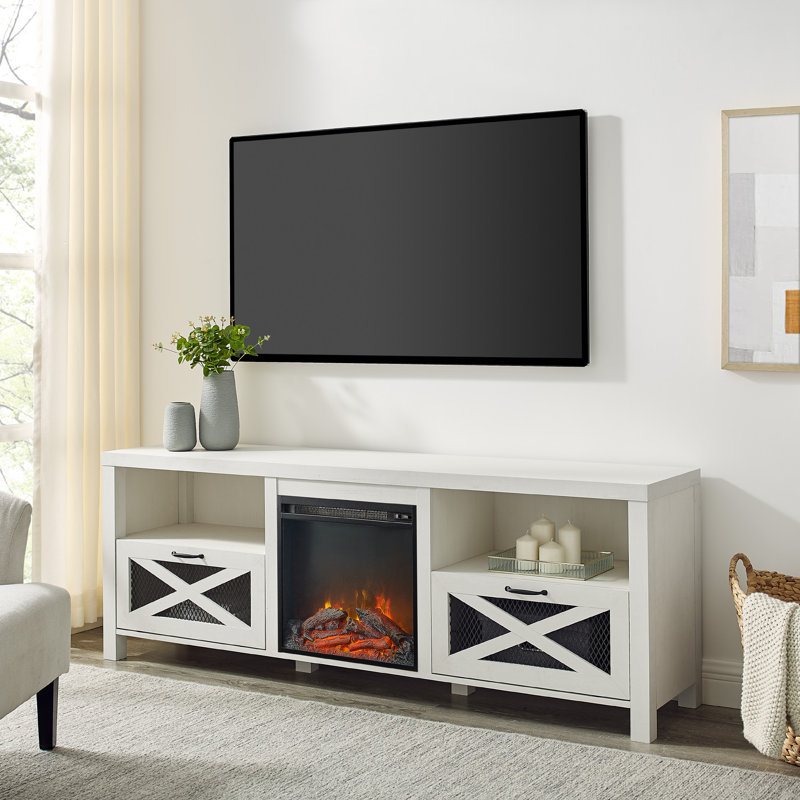 Tansey 70" Media Console with Electric Fireplace, Brushed White
