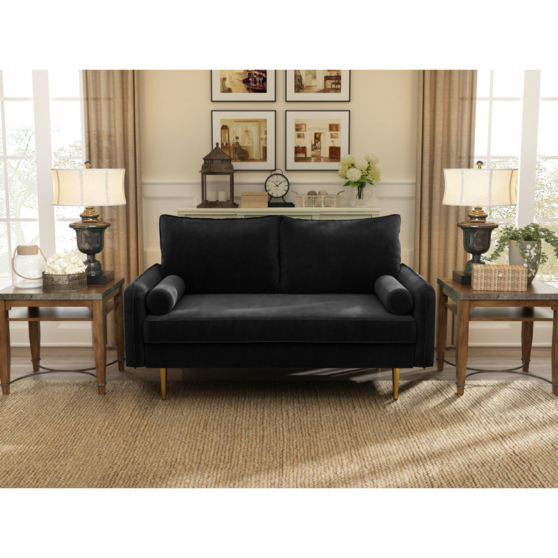 Johnnathon 58" Velvet Round Arm Sofa Loveseat, Black