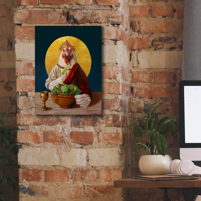«Chickin Caesar» par Lucia Heffernan, H 16 po x l 12 po x P 0,75 po