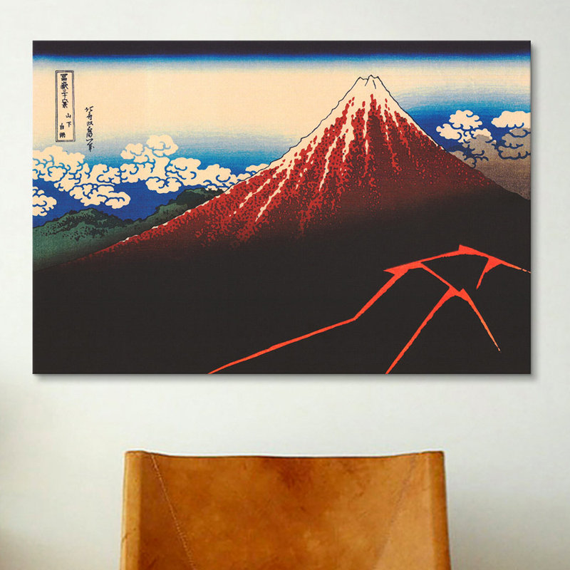 «Lightning Under the Summit» par Katsushika Hokusai, impression sur toile, H 18 po x l 26 po x P 1,5 po, Pas de tapis
