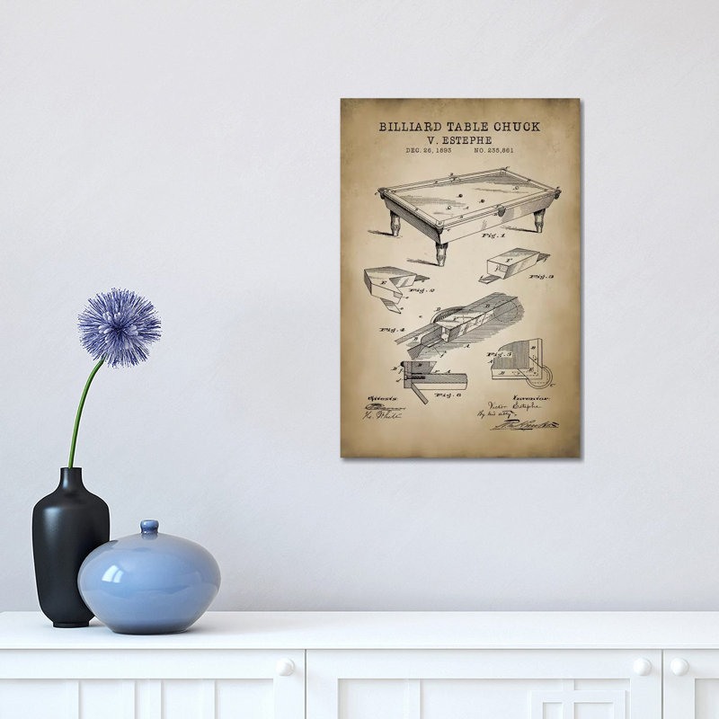 Billiard I by PatentPrintStore - Wrapped Canvas Print, 30.48 cm H x 45.72 cm W