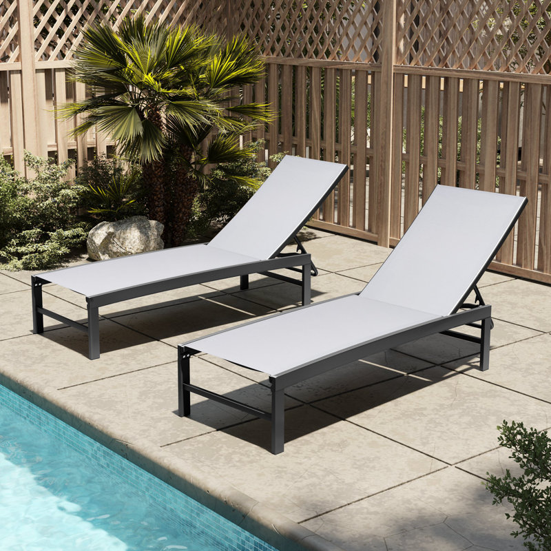 Blevens Outdoor Aluminum Chaise Lounge, Light Gray/Black
